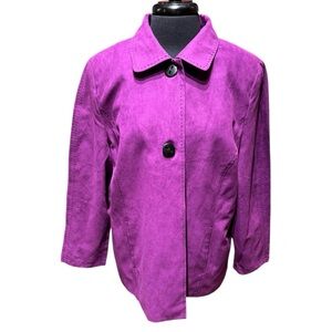 Maggie Barnes Faux Suede Jacket 0X 14/16W Purple Animal Print Lining NWOT
